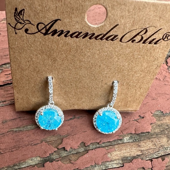 Amanda Blu Aqua and Silver Cracked Zircon Drop Earrings - Picture 6 of 8